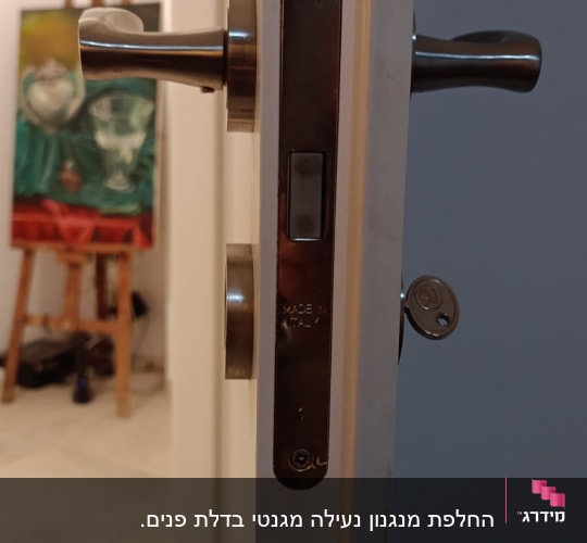מנעול דלת מתכת עם ידית כסופה